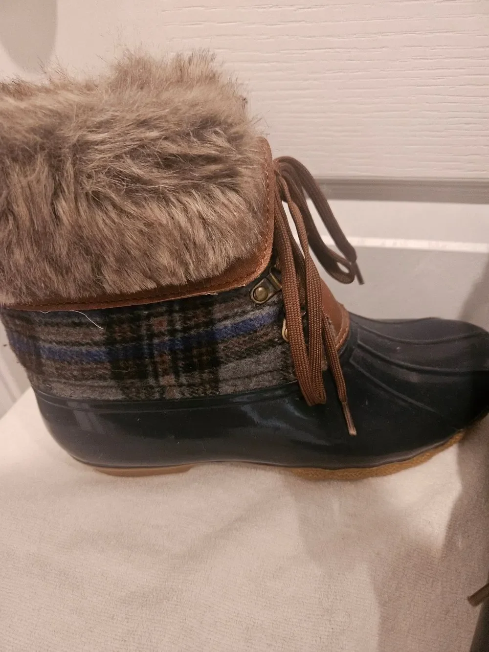 JustFab Brown and Black Faux-Fur Duck Boots